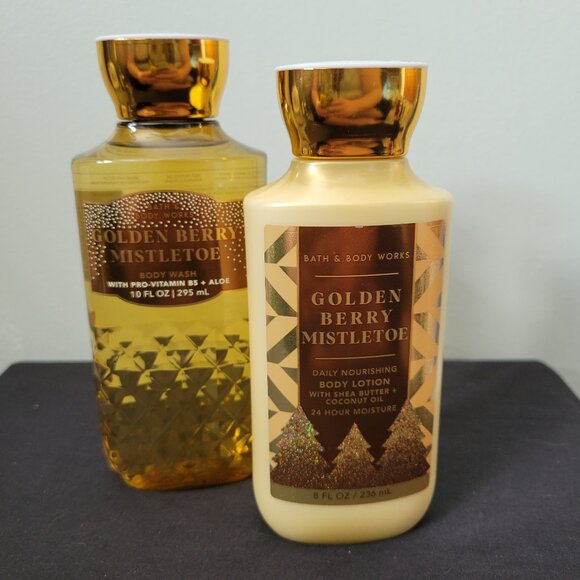 Bath & Body Works Other - Bath and Body Works Golden Berry Mistletoe 2 pc Set Lotion and Body Wash NWT
